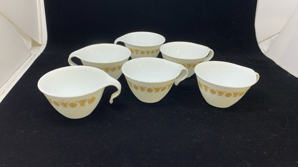 12 PC SVC 6 CORELLE BUTTERFLY GOLD HOOK HANDLE TEACUPS /SAUCERS.
