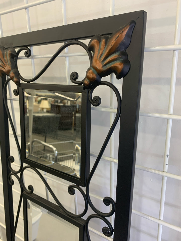 3SQUARE MIRROR METAL SCROLL WALL HANGING W/BRONZE DETAILS.