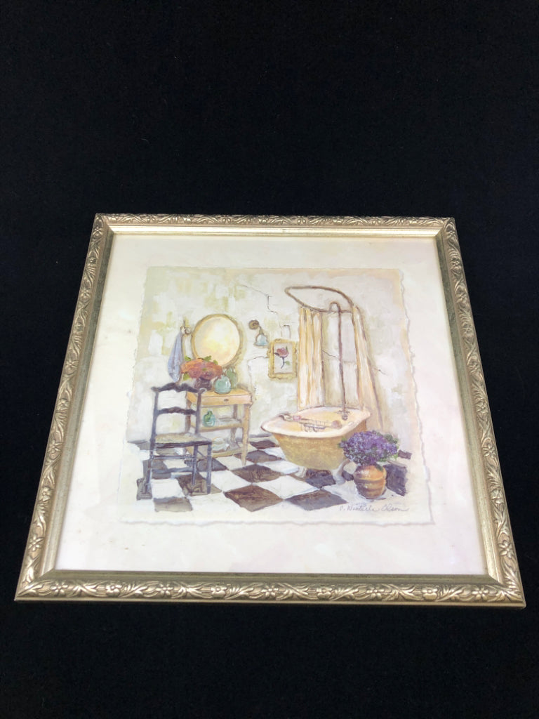BATHROOM PAINTING IN GOLD FRAME.