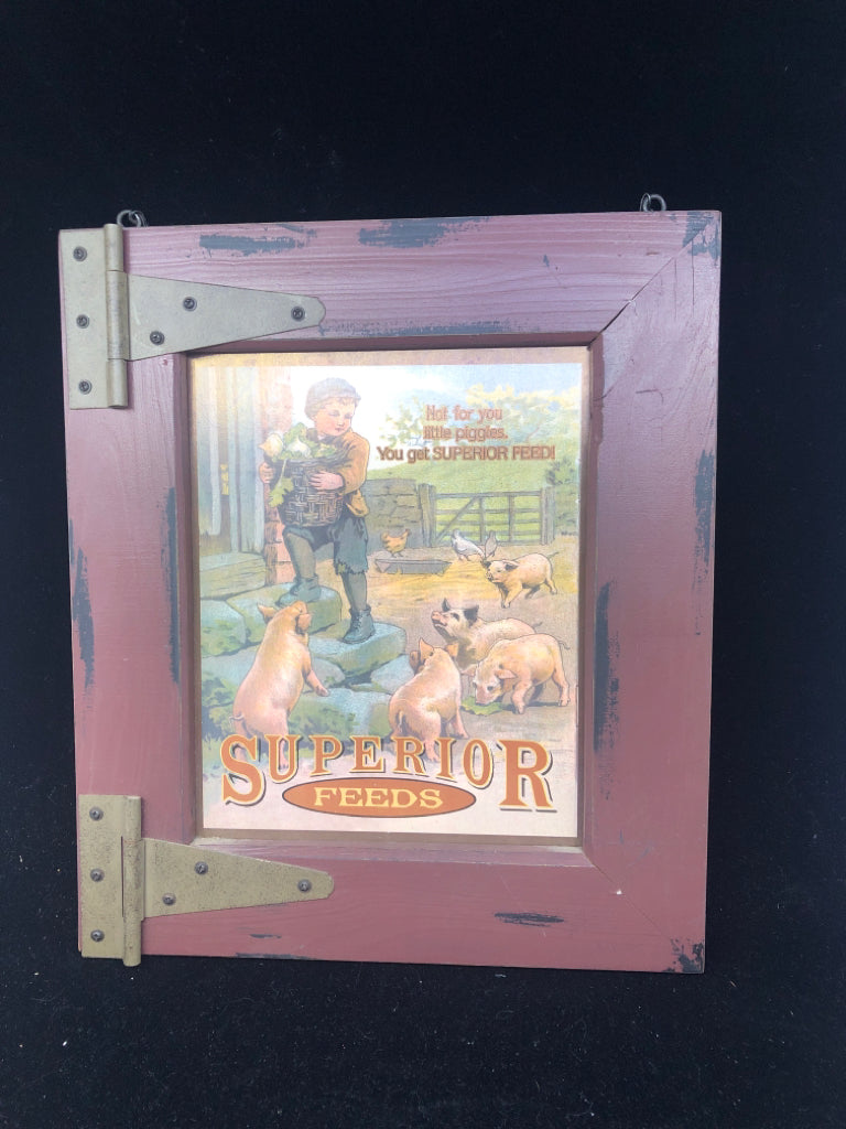 PRIMITIVE SUPERIOR FEEDS IN RED FRAME WALL ART.