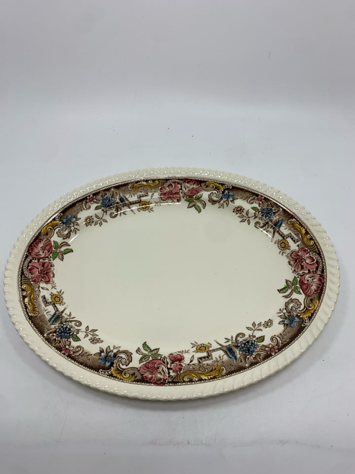 VTG DEVONSHIRE FLORAL EDGE CREAM SERVING PLATTER.