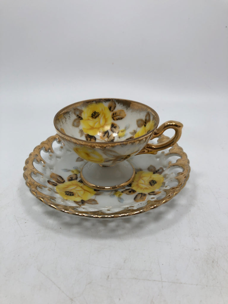 VTG YELLOW FLORAL MINI TEACUP/SAUCER.