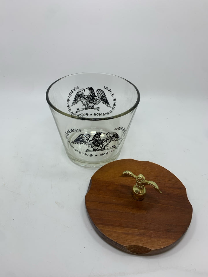 6PC VTG WHISKY GLASSES W/EAGLE DESIGN+ICE BUCKET W/LID.