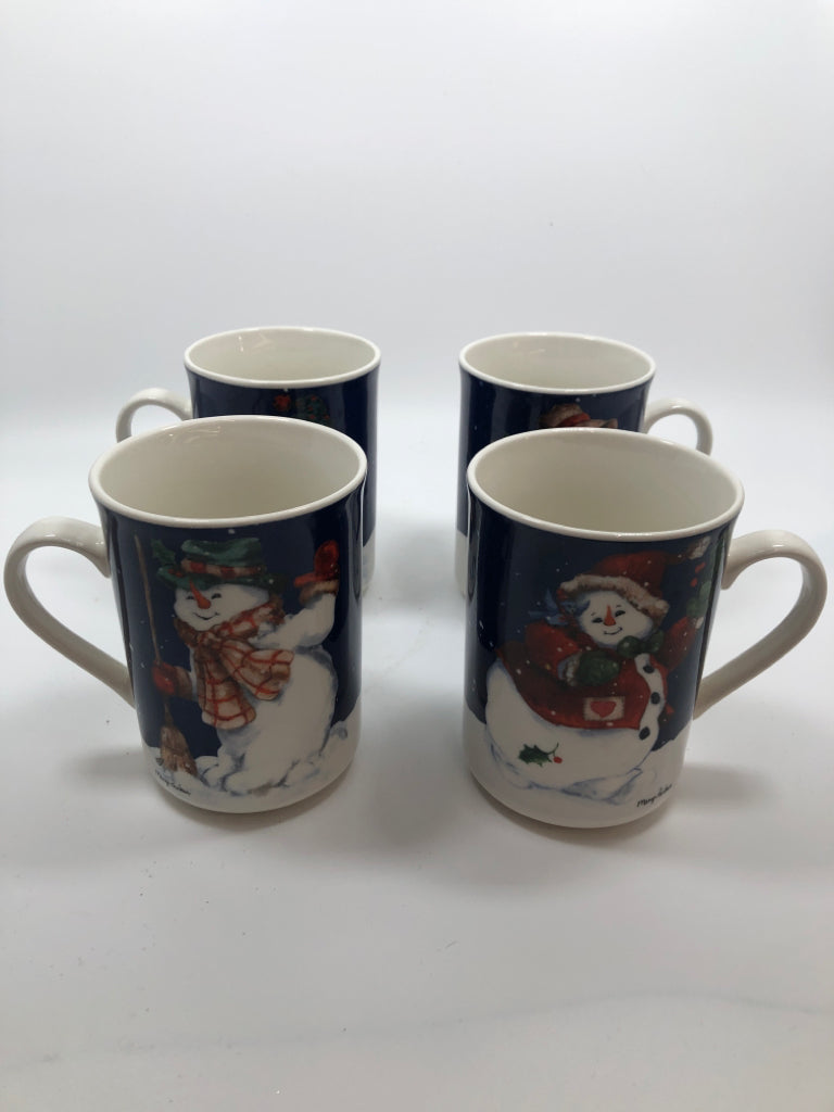 4 SNOWMAN MUGS - THOMSON POTTERY.