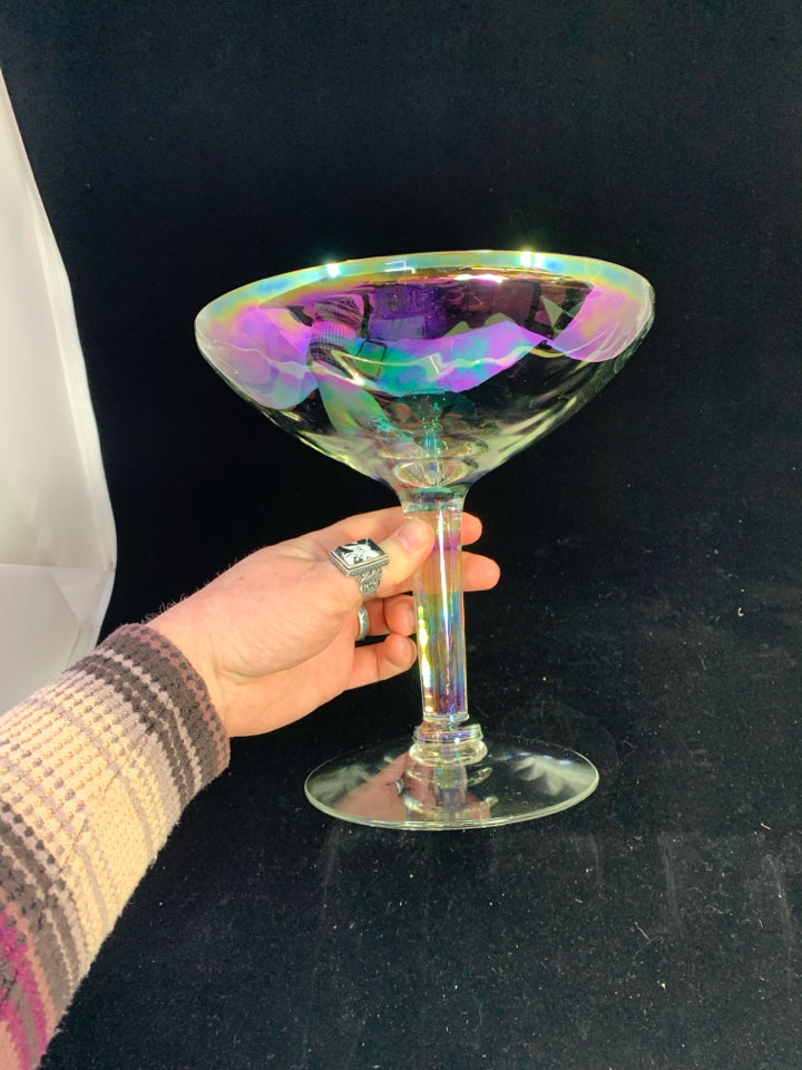 VTG LARGE IRIDESCENT MARTINI GLASS.