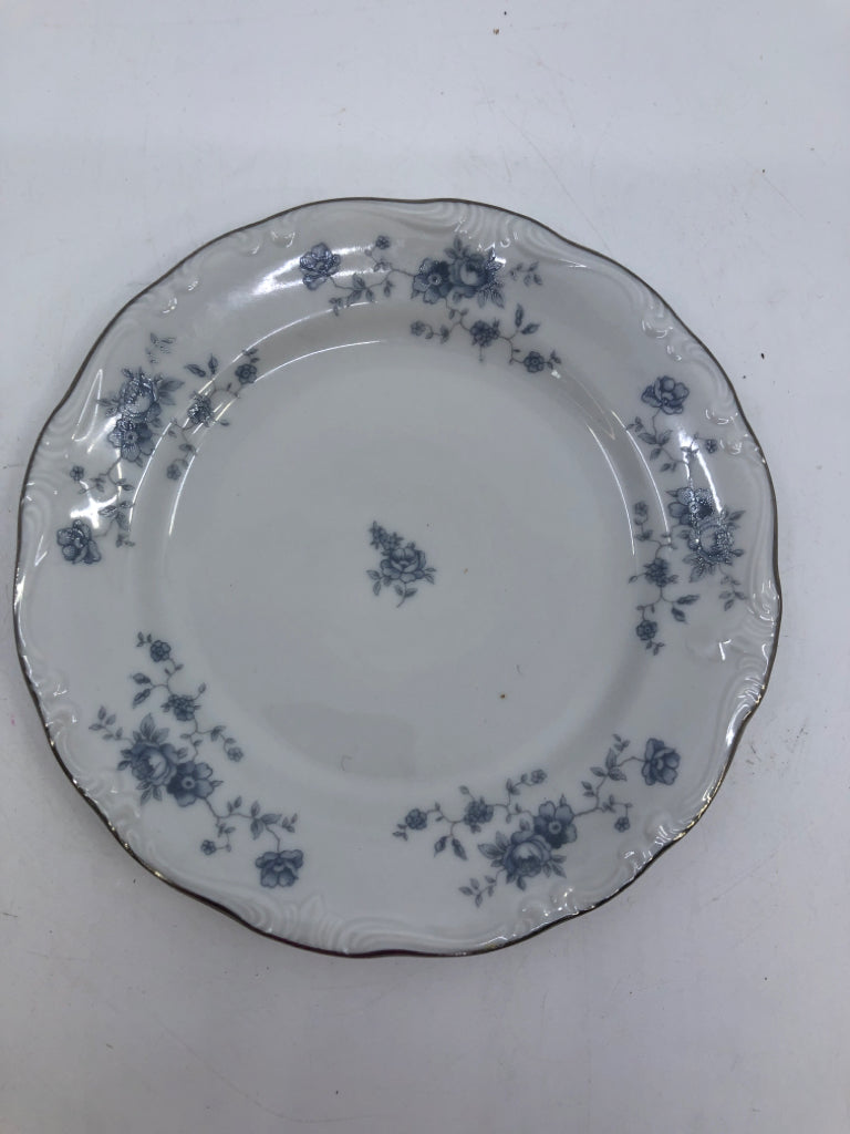 4 VTG SMALL BLUE FLORAL APPETIZER BREAD PLATES.