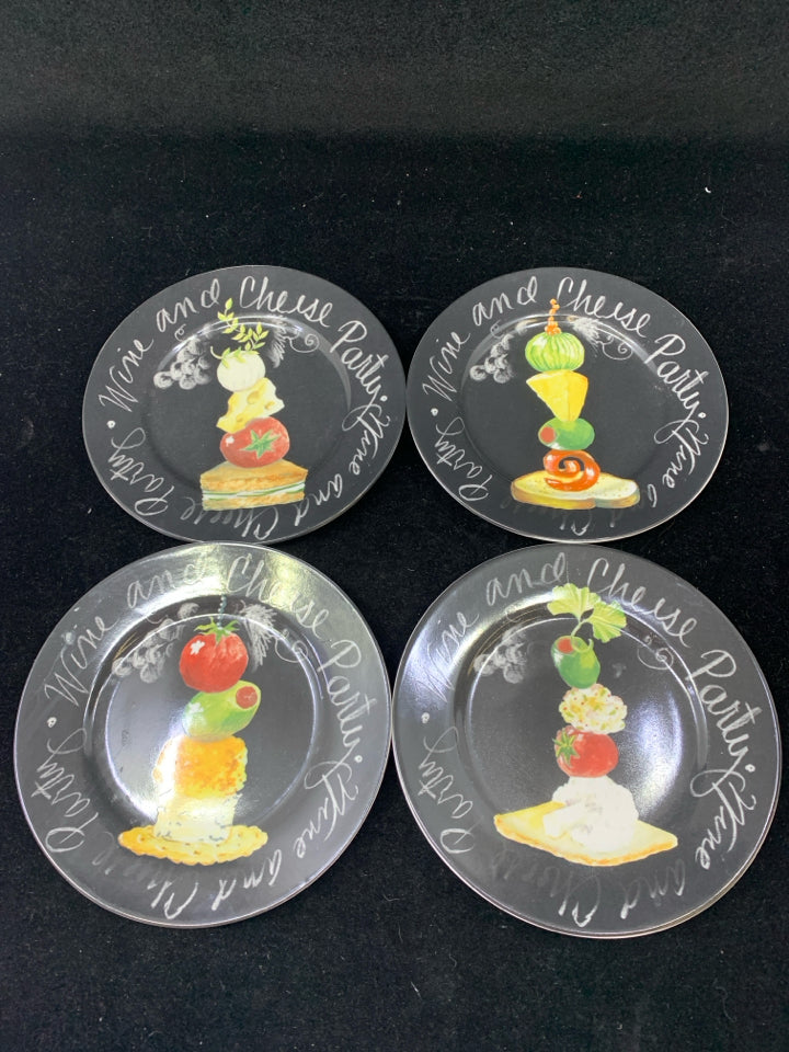 4 BLACK WINE AND CHEESE PARTY PLATES.