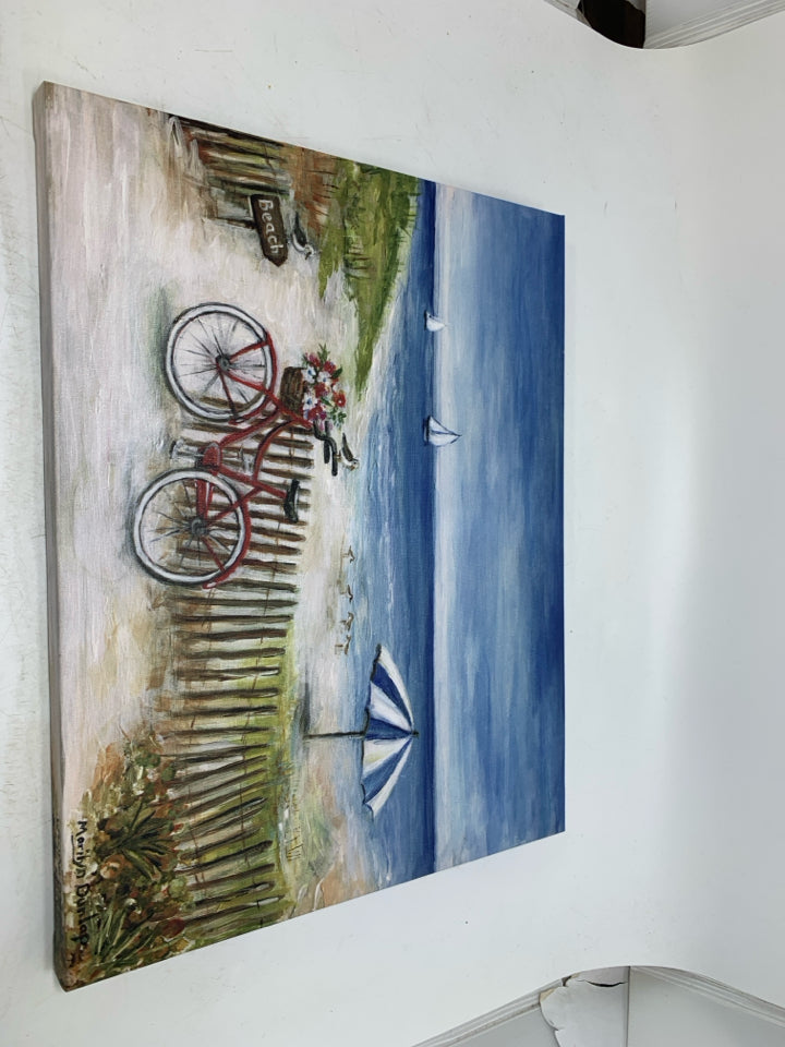 BEACH SCENE W/ RED BIKE CANVAS.