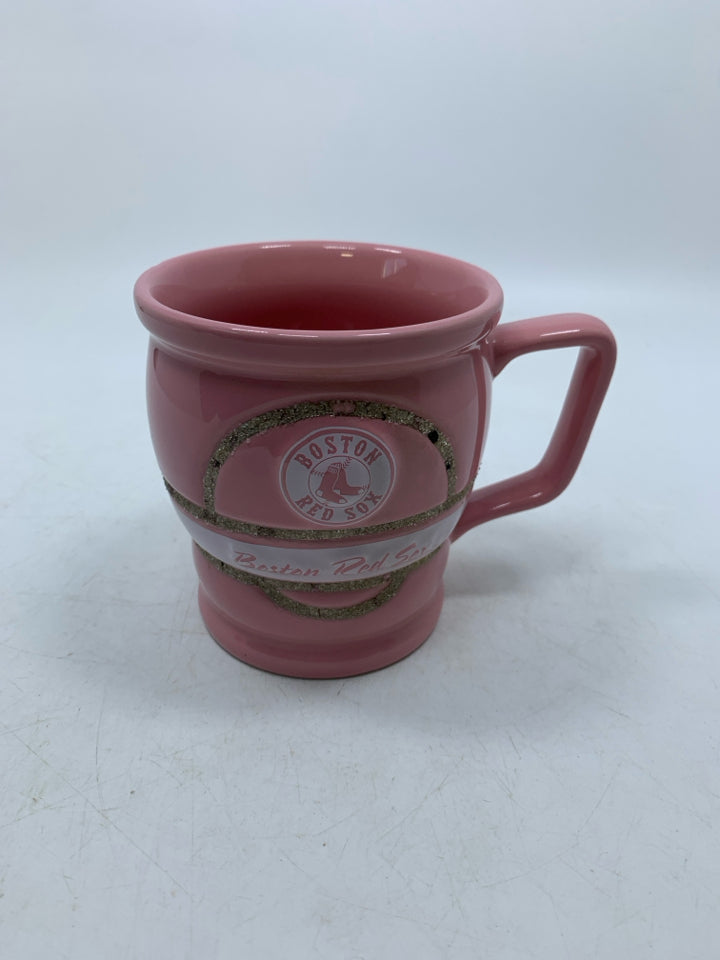 PINK EMBOSSED BOSTON RED SOX MUG.