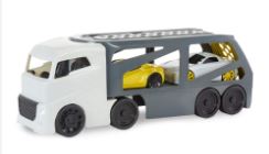 Little Tikes Big Car Hauler Carrier Semi-Truck with 2 Yellow Cars White / Gray