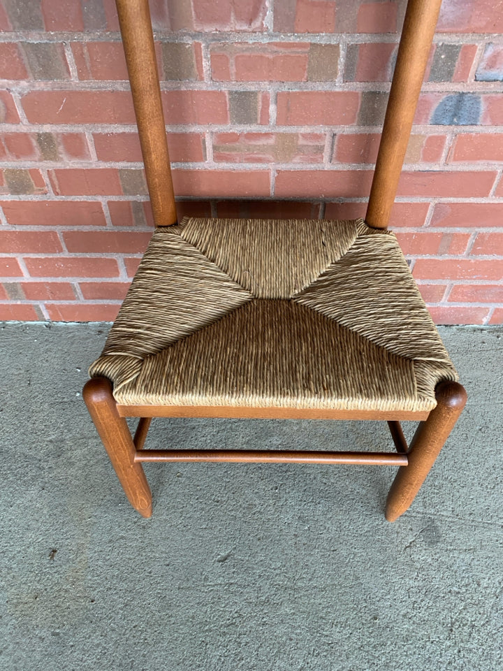 VTG TALL BACK BUTLERS CHAIR W/CANE SEAT.