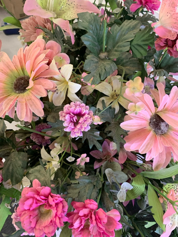 FAUX PINK FLORAL IN BASKET.