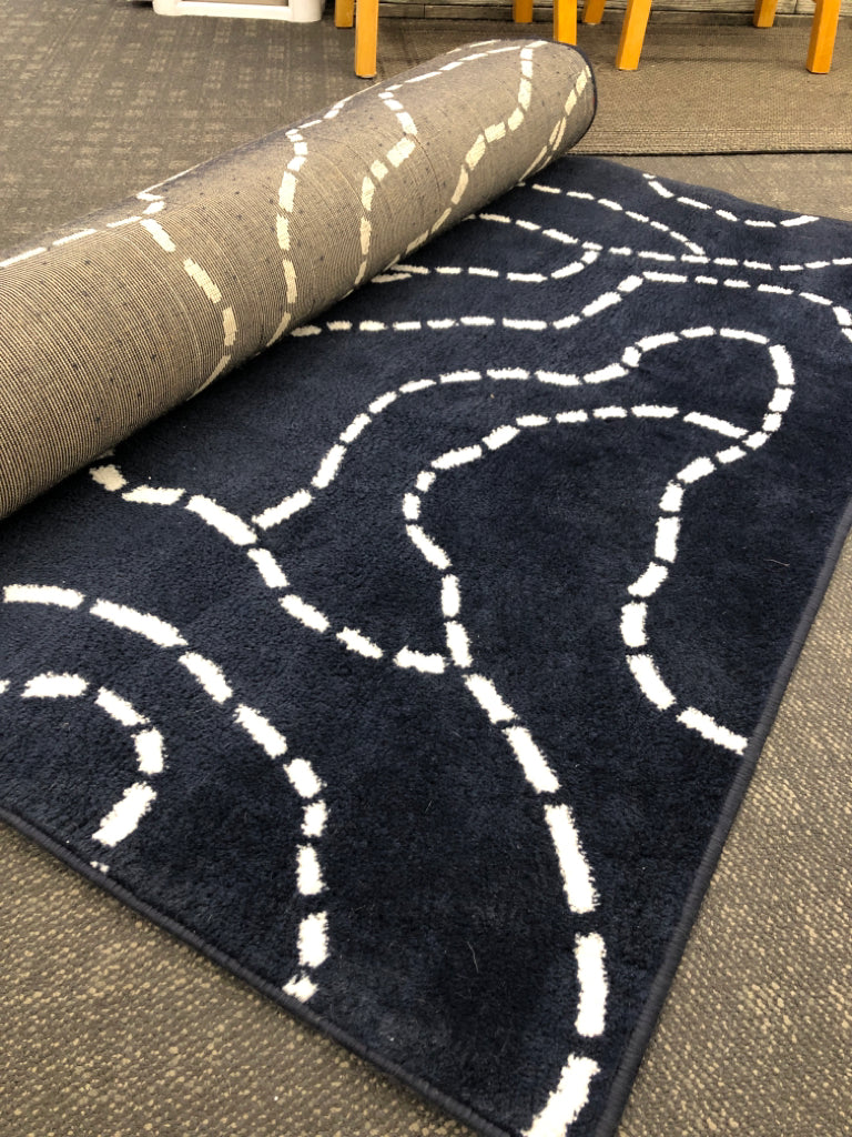 BLUE FERLE RUG W/DOTTED PATH DESIGN.