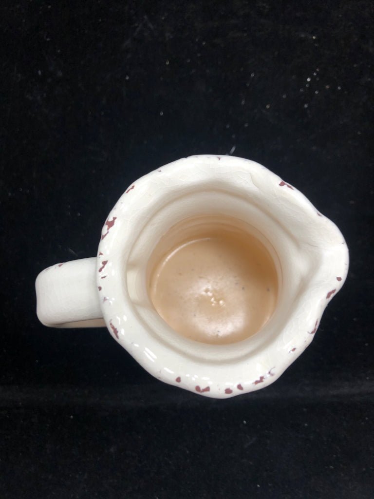 SMALL DISTRESSED WHITE CERAMIC PITCHER.