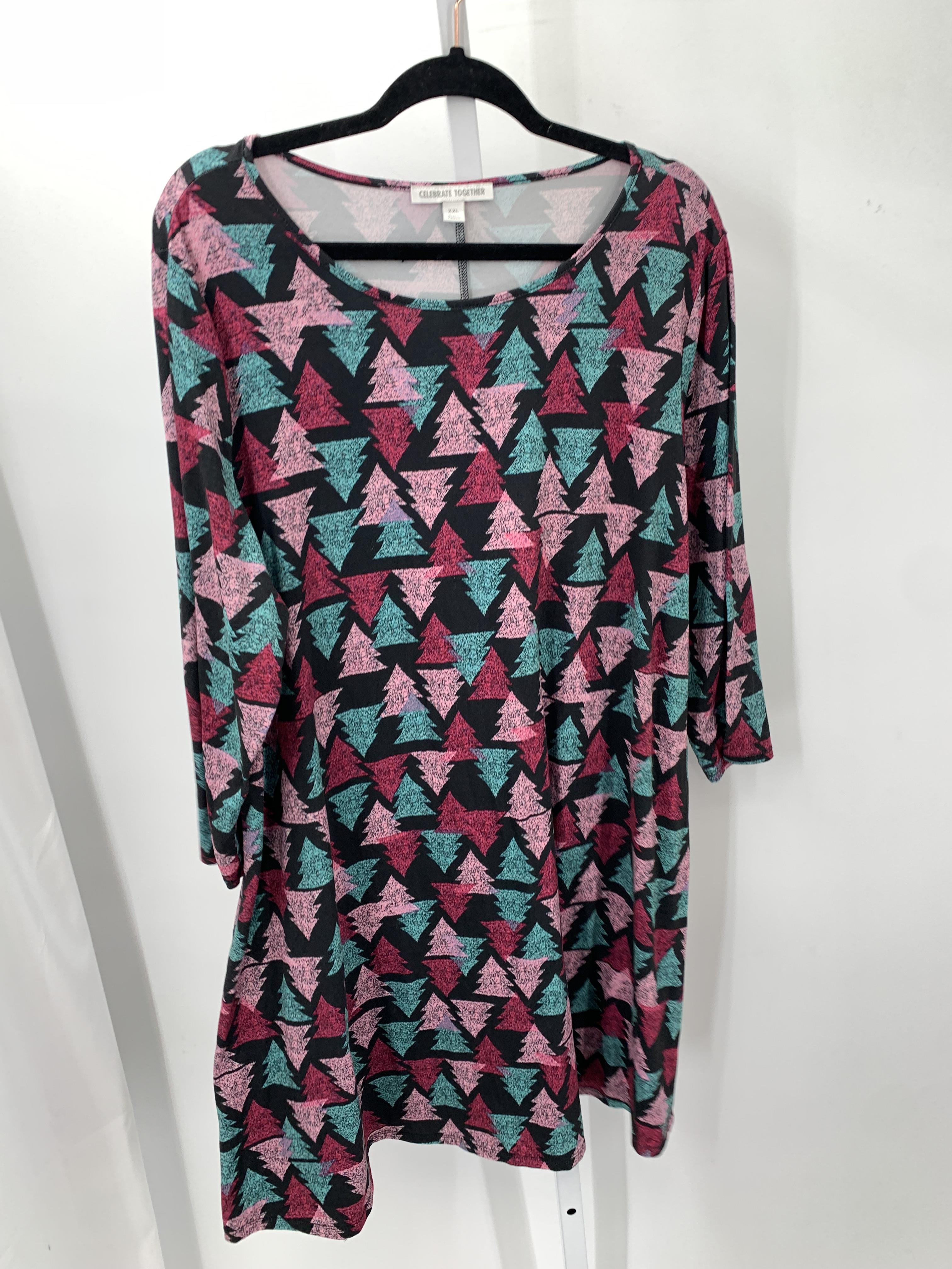 LONG SVL DRESS PINK GREEN TREES.