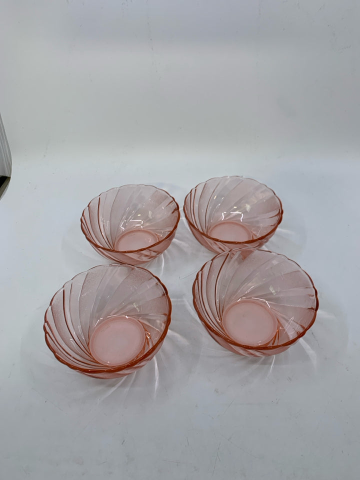 4 PINK GLASS SWIRL DESSERT BOWLS.
