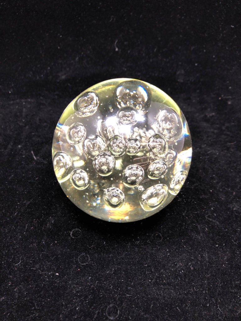 BUBBLE GLASS PAPERWEIGHT.