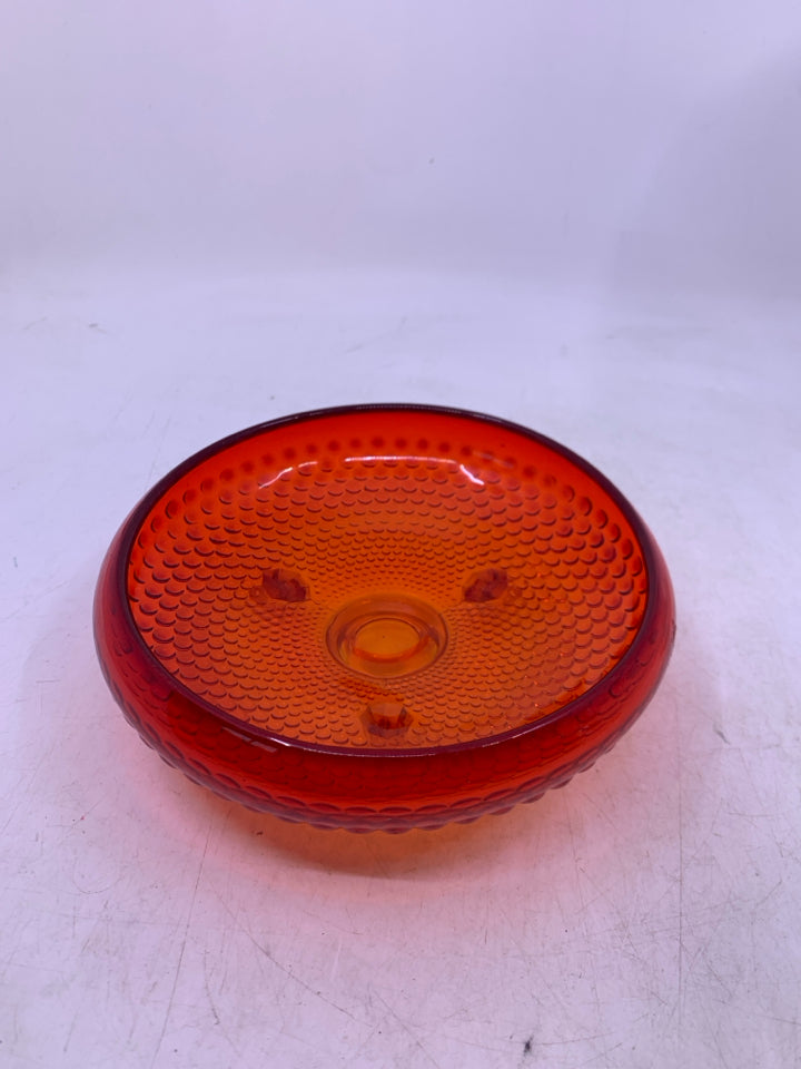 FOOTED HOBNAIL SHALLOW RED CANDY DISH.