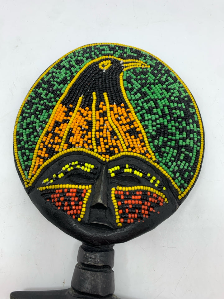HAND CARVED BEADED BIRD STICK.