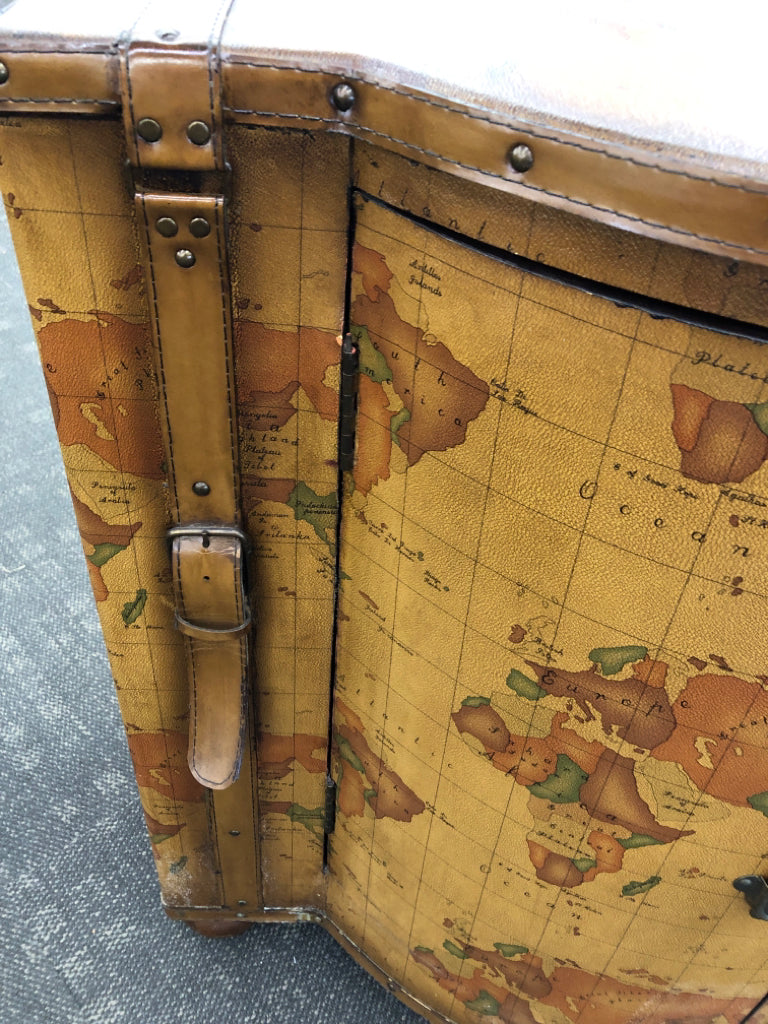 MAP FAUX LEATHER DESIGN CONSOLE TABLE/CABINET W/ SHELF.