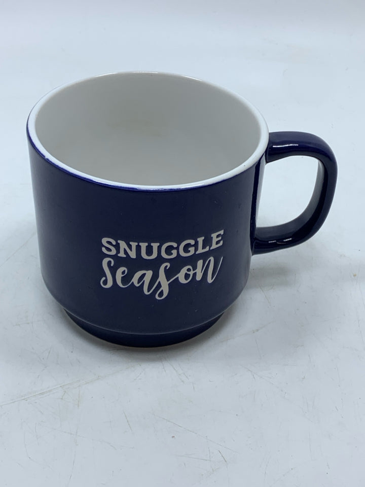 SNUGGLE SEASON BLUE CERAMIC MUG.
