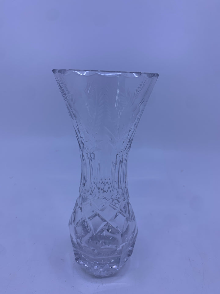 PRINCESS HOUSE CUT GLASS VASE W/ ETCHED FLOWERS/WHEAT.