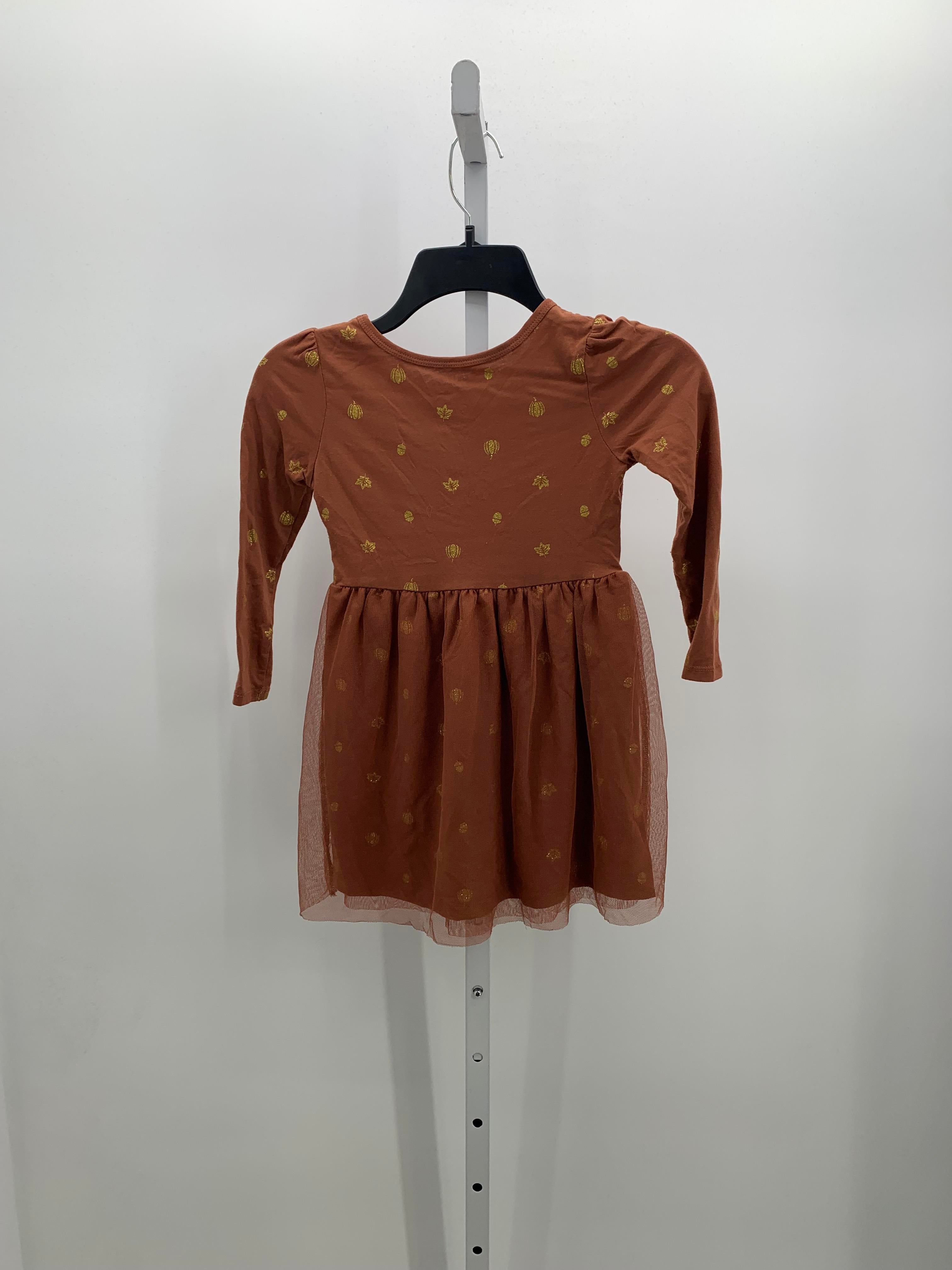 LONG SLV DRESS GOLD LEAVES AND PUMPKINS