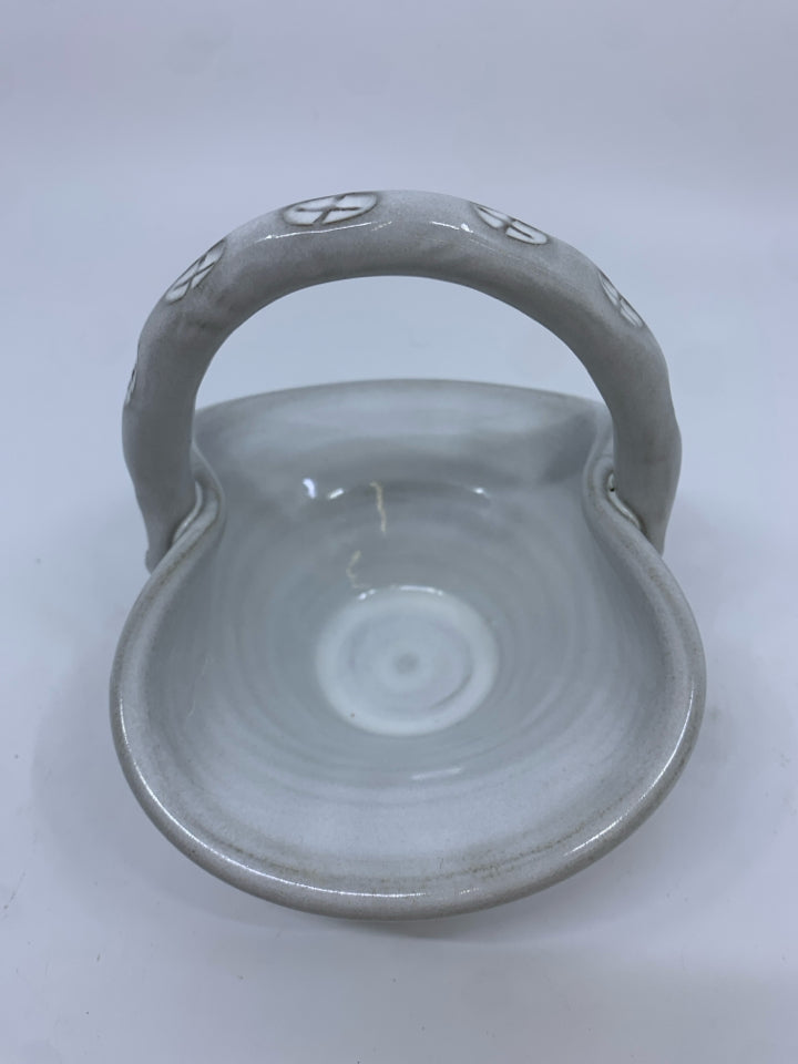 WHITE GLAZED POTTERY BASKET.