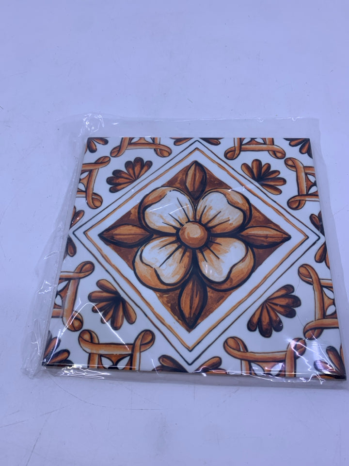 BROWN FLORAL SQUARE TILE.