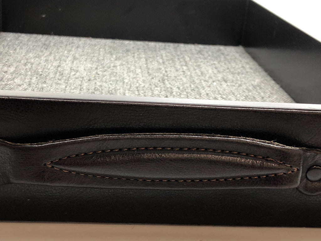 FAUX LEATHER DECORATIVE TRAY W/ HERRINGBONE LINING.