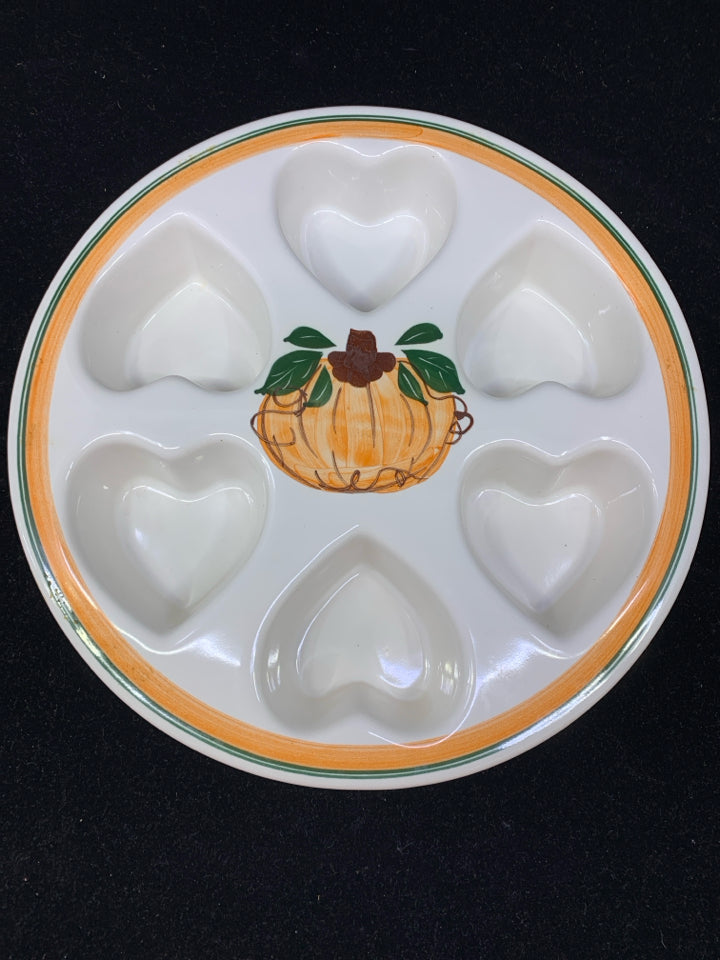 WHITE ORANGE/GREEN PUMPKIN HEART MUFFIN PAN.