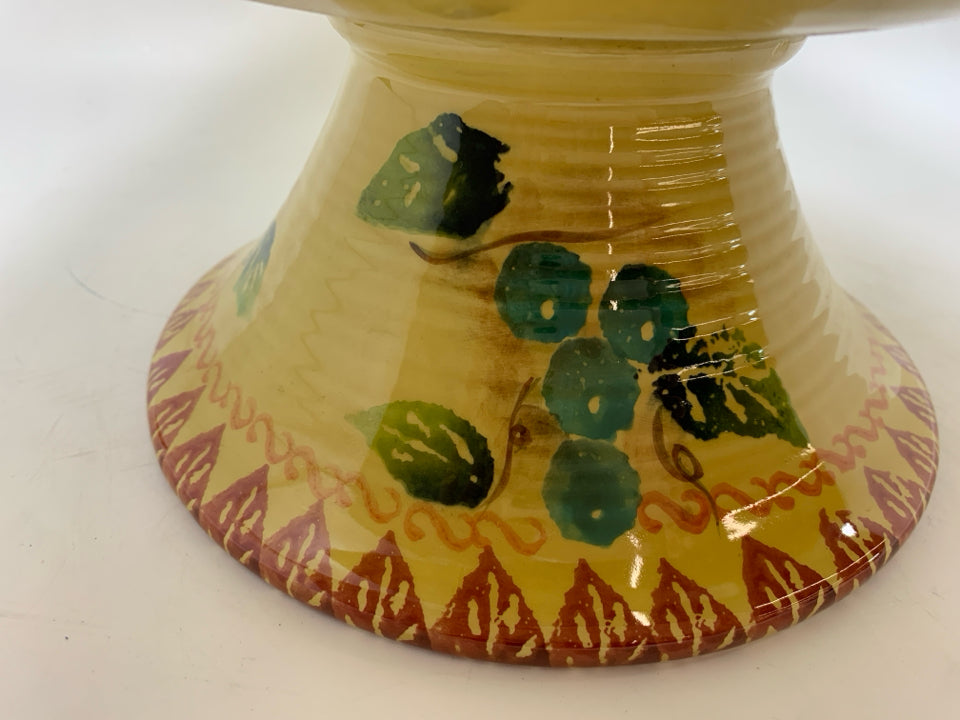 FRUIT PAINTED PEDESTAL BOWL.