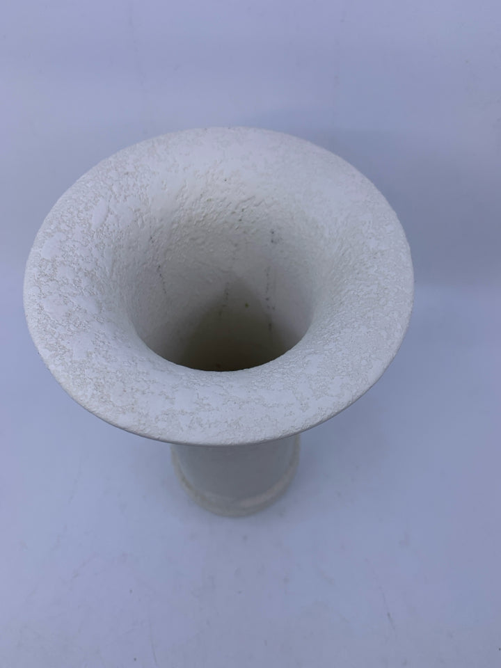 TALL TEXTURED MATTE WHITE VASE W/W FLARED TOP.