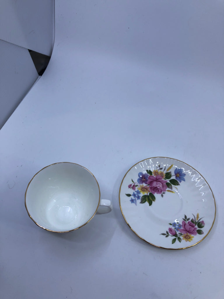 PINK AND YELLOW TEACUP AND SAUCER-ROYAL VICTORIAN.