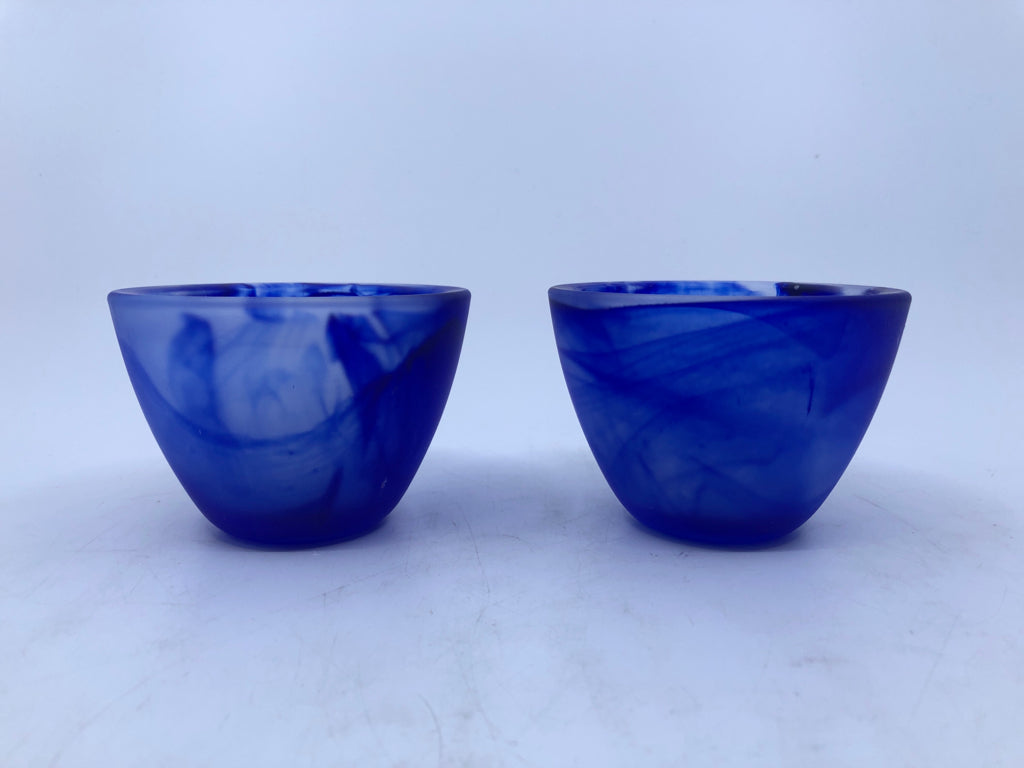 2 FROSTED COBALT BLUE CANDLES.