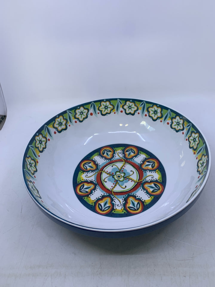 LARGE MELAMINE BLUE WHITE ORANGE DETAILS.