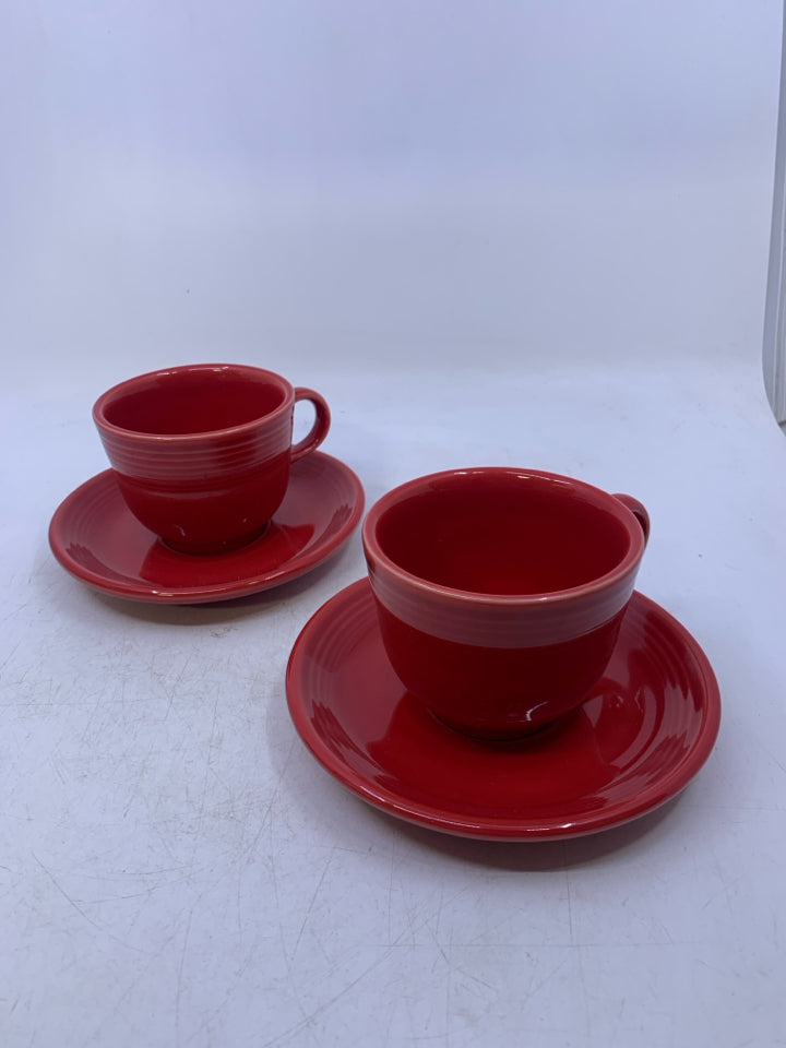 SVC 2 SCARLET RED TEACUP SAUCER SET.