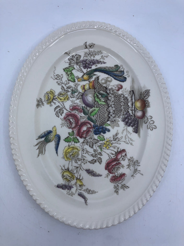 VTG OVAL PLATTER- FRUIT, FLOWERS, BIRDS OF PARADISE CENTERPIECE.