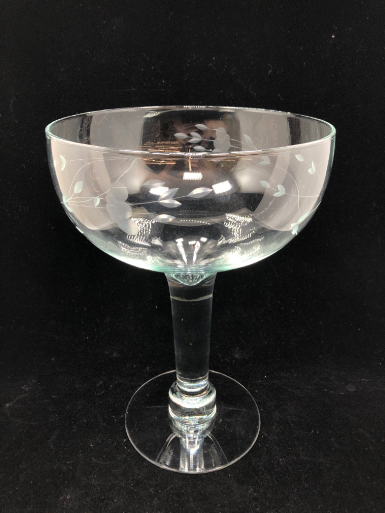 LARGE ETCHED FLORAL MARTINI GLASS.