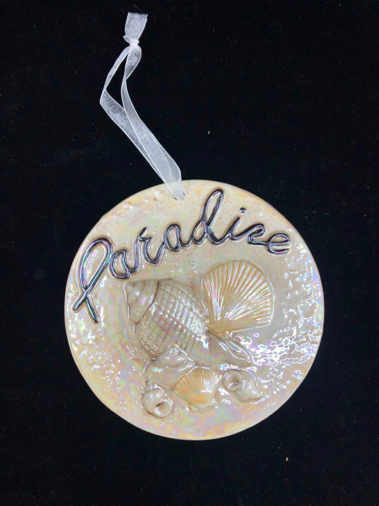 IRIDESCENT ROUND PARADISE SEASHELL WALL ART.