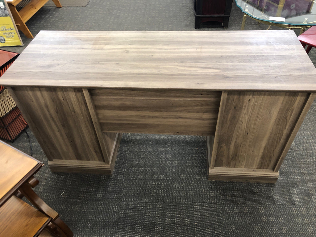 FAUX GREY WOOD DESK DRAWER 4 DRAWERS 2 CUBBIES.