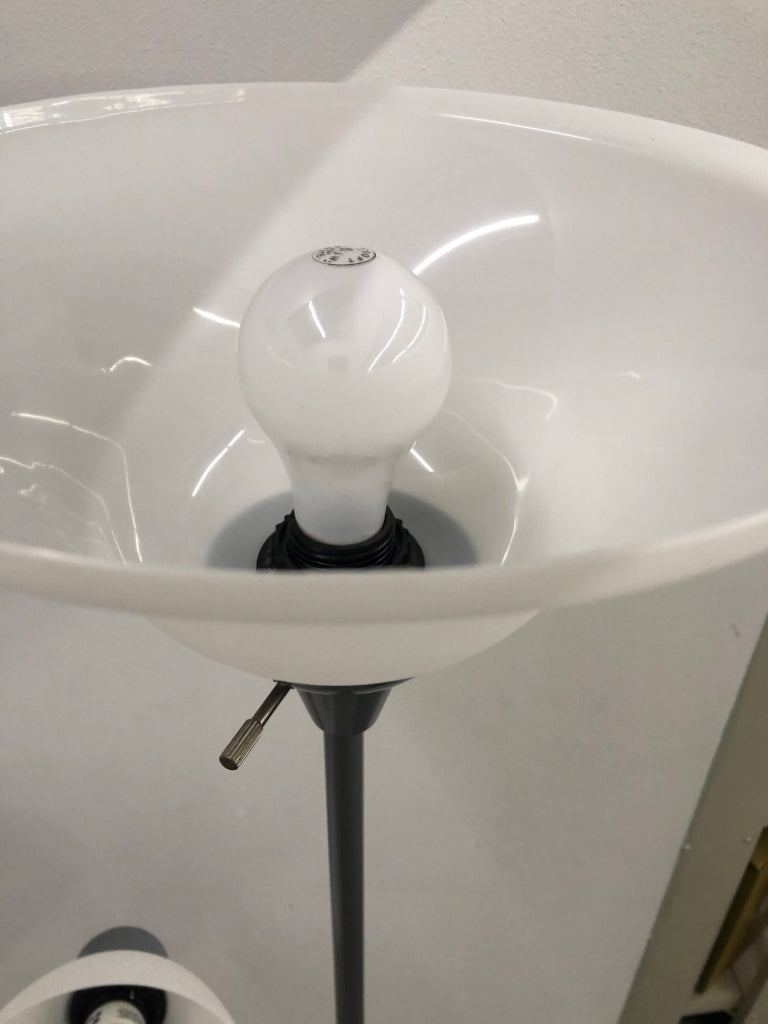 2 WHITE FROSTED FLOOR LAMP SILVER-ADJUSTABLE READING LIGHT.