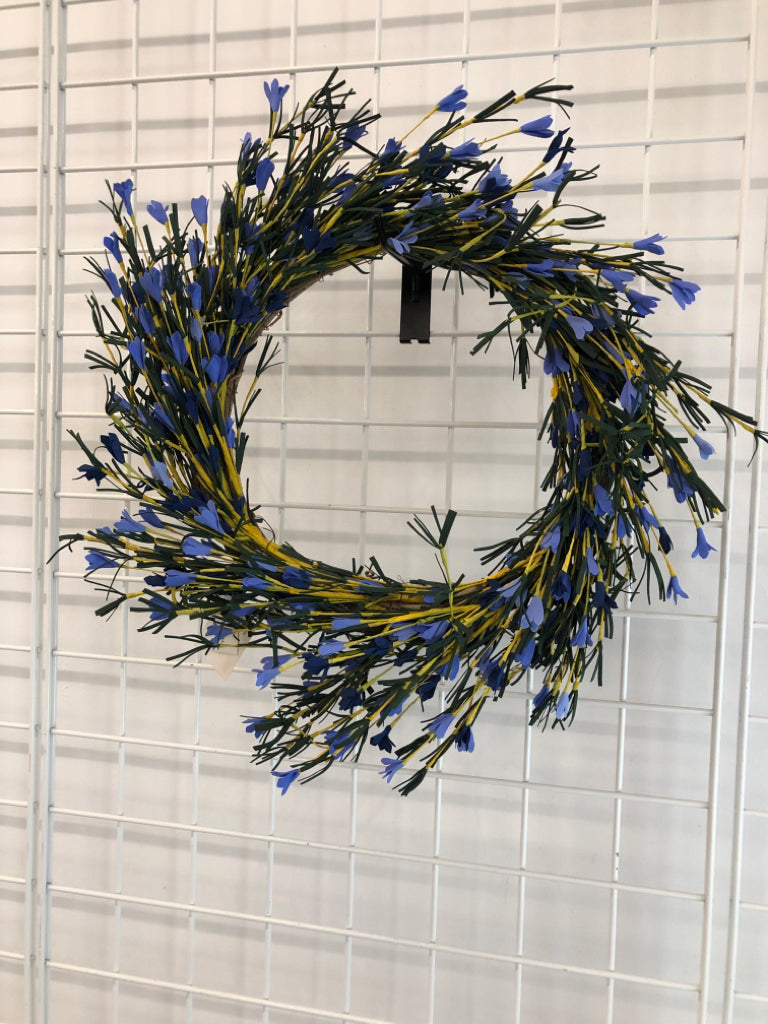 BLUE/YELLOW FOAM FLOWER WREATH.