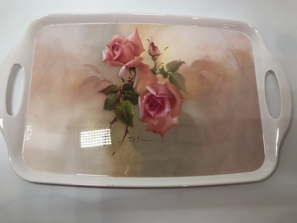 PINK ROSE MELAMINE TRAY.