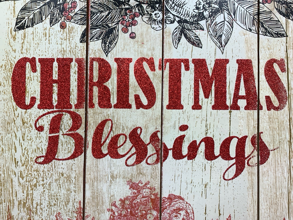 'CHRISTMAS BLESSINGS' ON WOOD WALL HANGING.