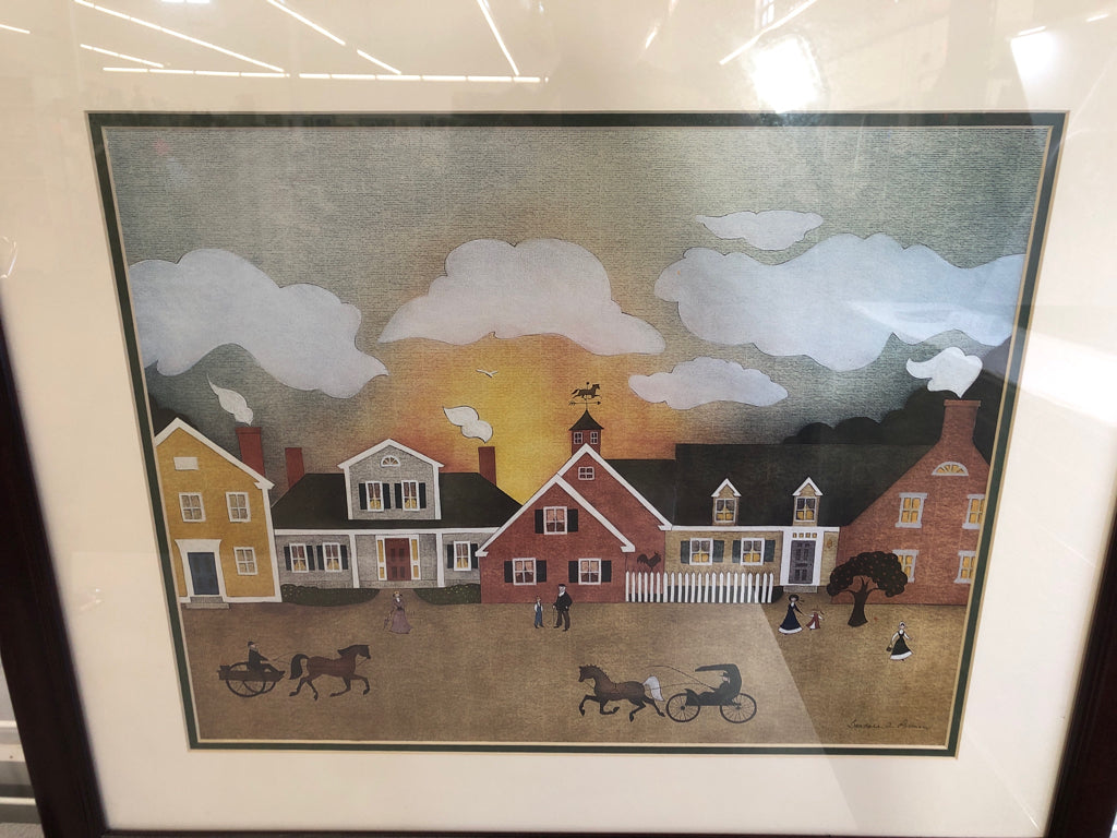 FRAMED VILLAGE PRINT BY BARBARA PALMER.
