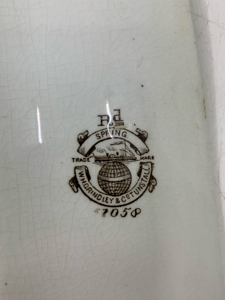 VTG SPRING BROWN FLOWERS RECTANGLE PLATTER.