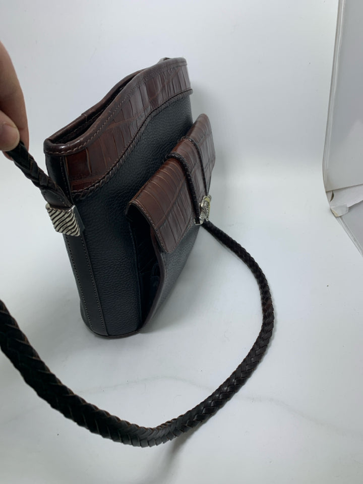 Brighton Black/Brown Heart Closure Leather Shoulder Bag