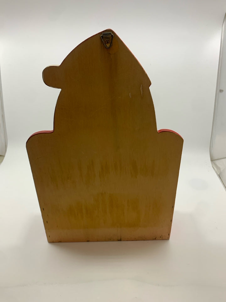 WOOD SANTA SHAPED WALL HANGING W/ CUBBY.