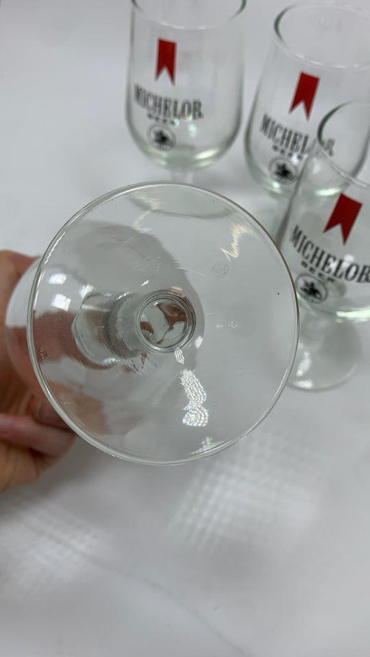 5 MICHELOB BEER FOOTED GLASSES.